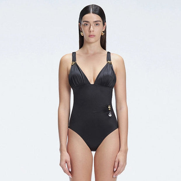 Marina Black V Neck Swimsuit | Moeva | Swimsuit | Each week unveils new pieces—luxury swimwear, fluid resort silhouettes, and elevated summer-to-evening essentials designed to carry you from coastal escapes to city nights.