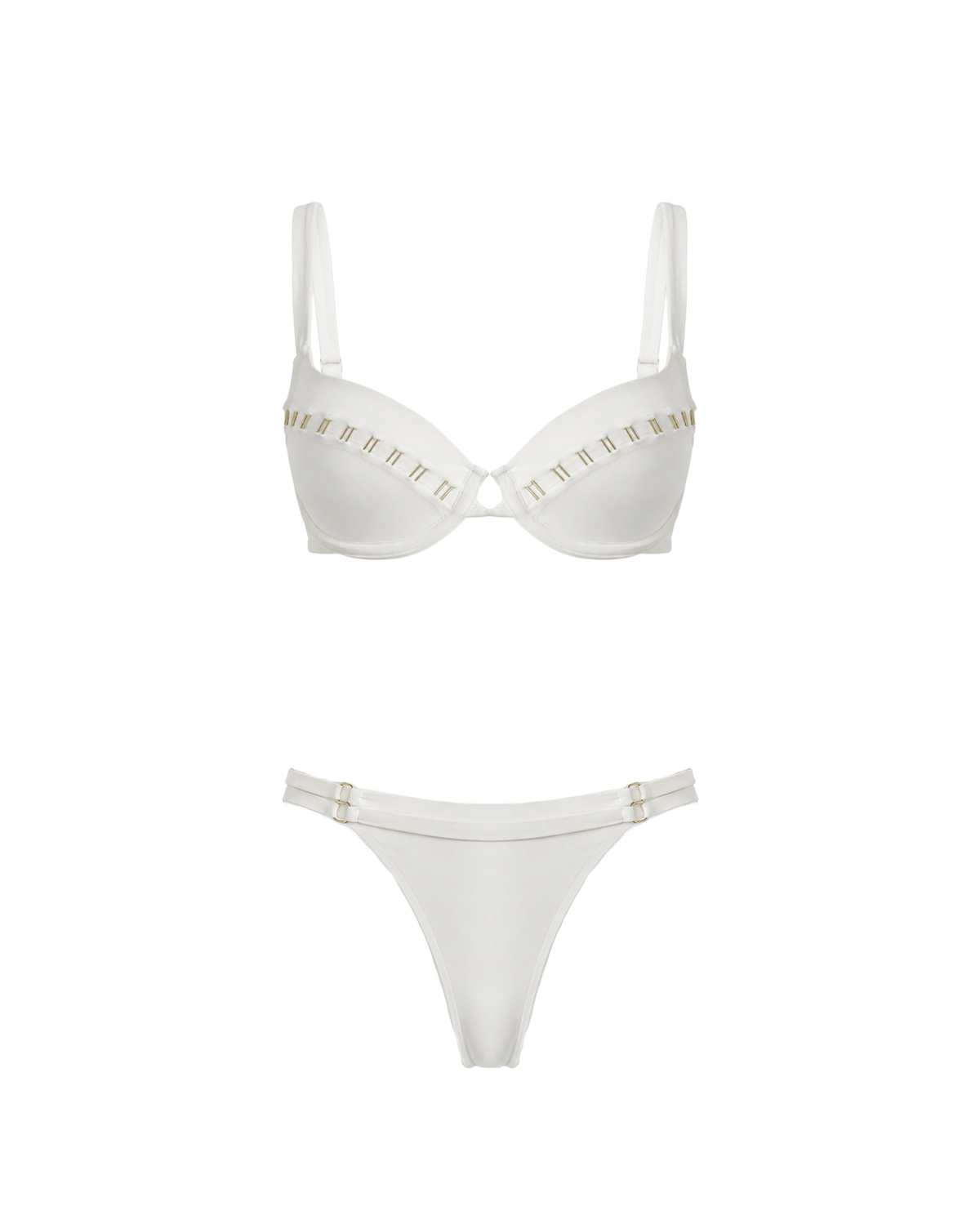 Marixa White Push-Up Underwire Bikini Set with Gold Details