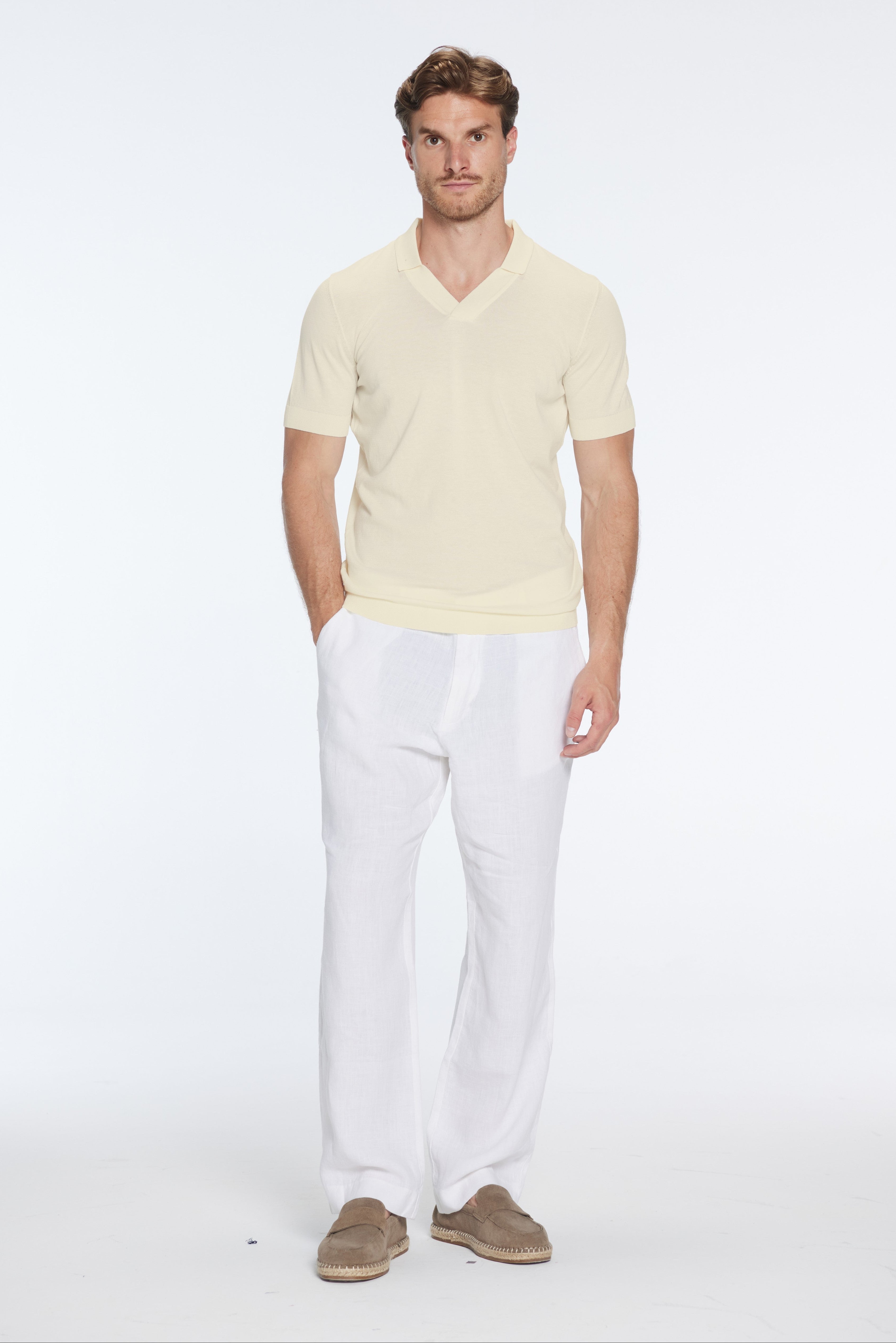 Mark Yellow Polo Cotton V-Neck Polo T-Shirt | Moeva | T-Shirt | Each week unveils new pieces—luxury swimwear, fluid resort silhouettes, and elevated summer-to-evening essentials designed to carry you from coastal escapes to city nights.
