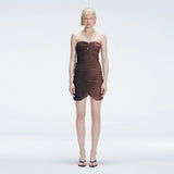 Marsiela Black Optical Bandeau Draped Mini Dress