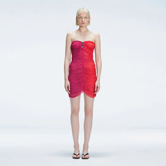 Marsiela Pink Optical Bandeau Draped Mini Dress | Moeva | Dress | Each week unveils new pieces—luxury swimwear, fluid resort silhouettes, and elevated summer-to-evening essentials designed to carry you from coastal escapes to city nights.
