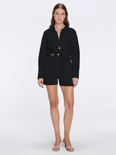 Hanson Black Long Sleeve Linen Tie Front Shirt | Moeva | Shirt | Each week unveils new pieces—luxury swimwear, fluid resort silhouettes, and elevated summer-to-evening essentials designed to carry you from coastal escapes to city nights.
