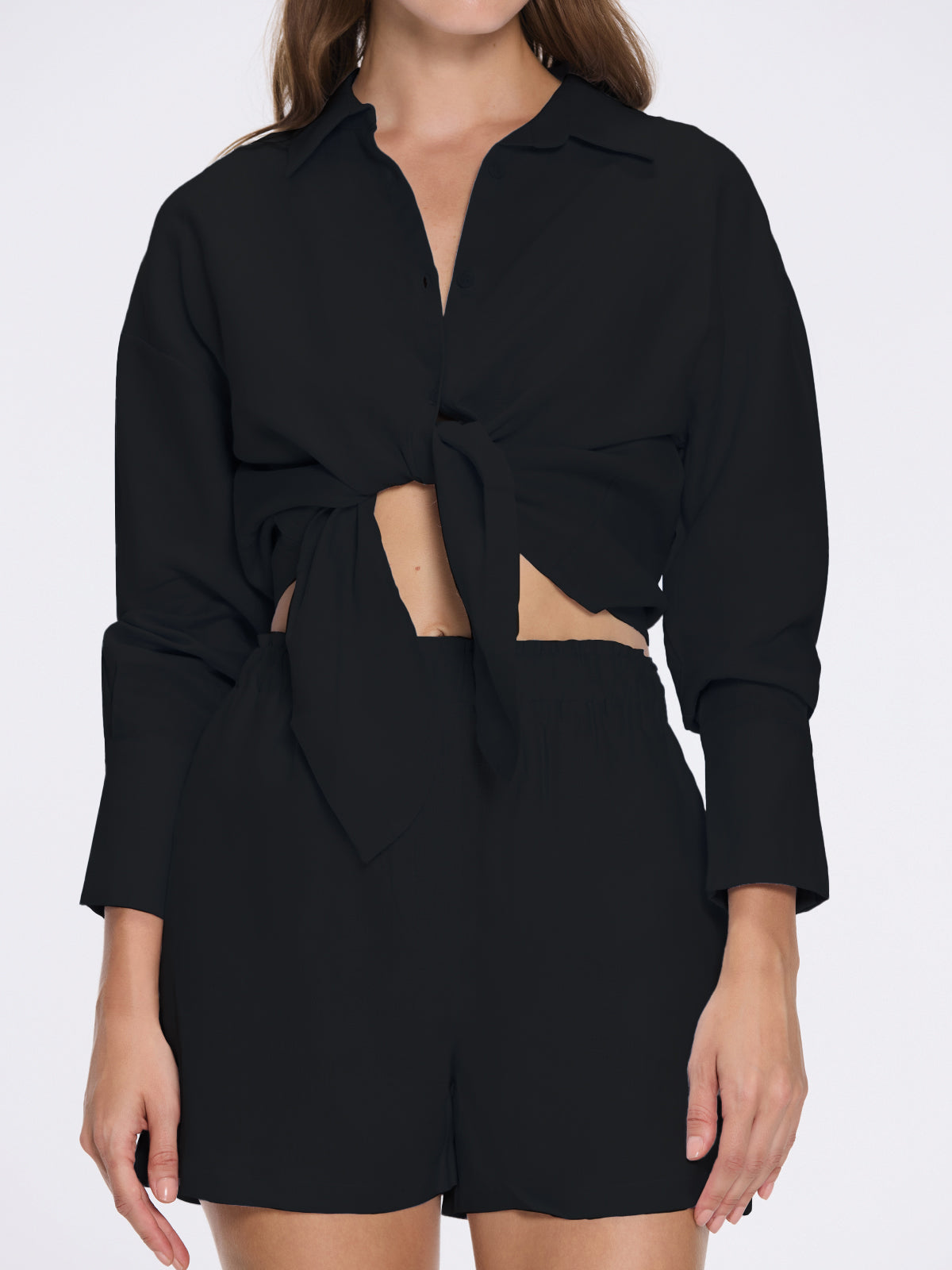 Hanson Shirt and Masha Shorts Black Set | Moeva | Set | Each week unveils new pieces—luxury swimwear, fluid resort silhouettes, and elevated summer-to-evening essentials designed to carry you from coastal escapes to city nights.