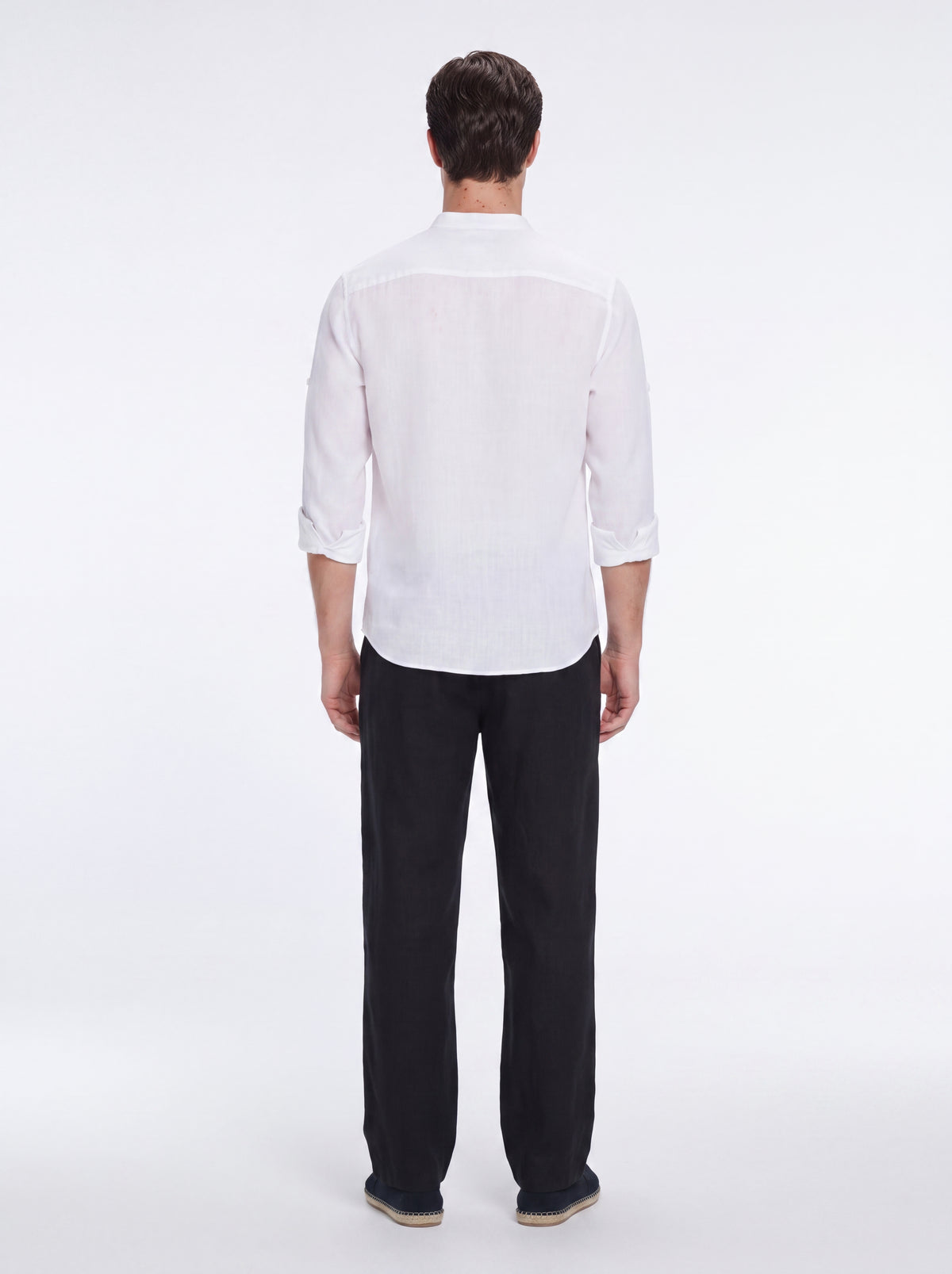 Matteo White Linen Half-Placket Band Collar Shirt | Moeva | Shirt | Each week unveils new pieces—luxury swimwear, fluid resort silhouettes, and elevated summer-to-evening essentials designed to carry you from coastal escapes to city nights.