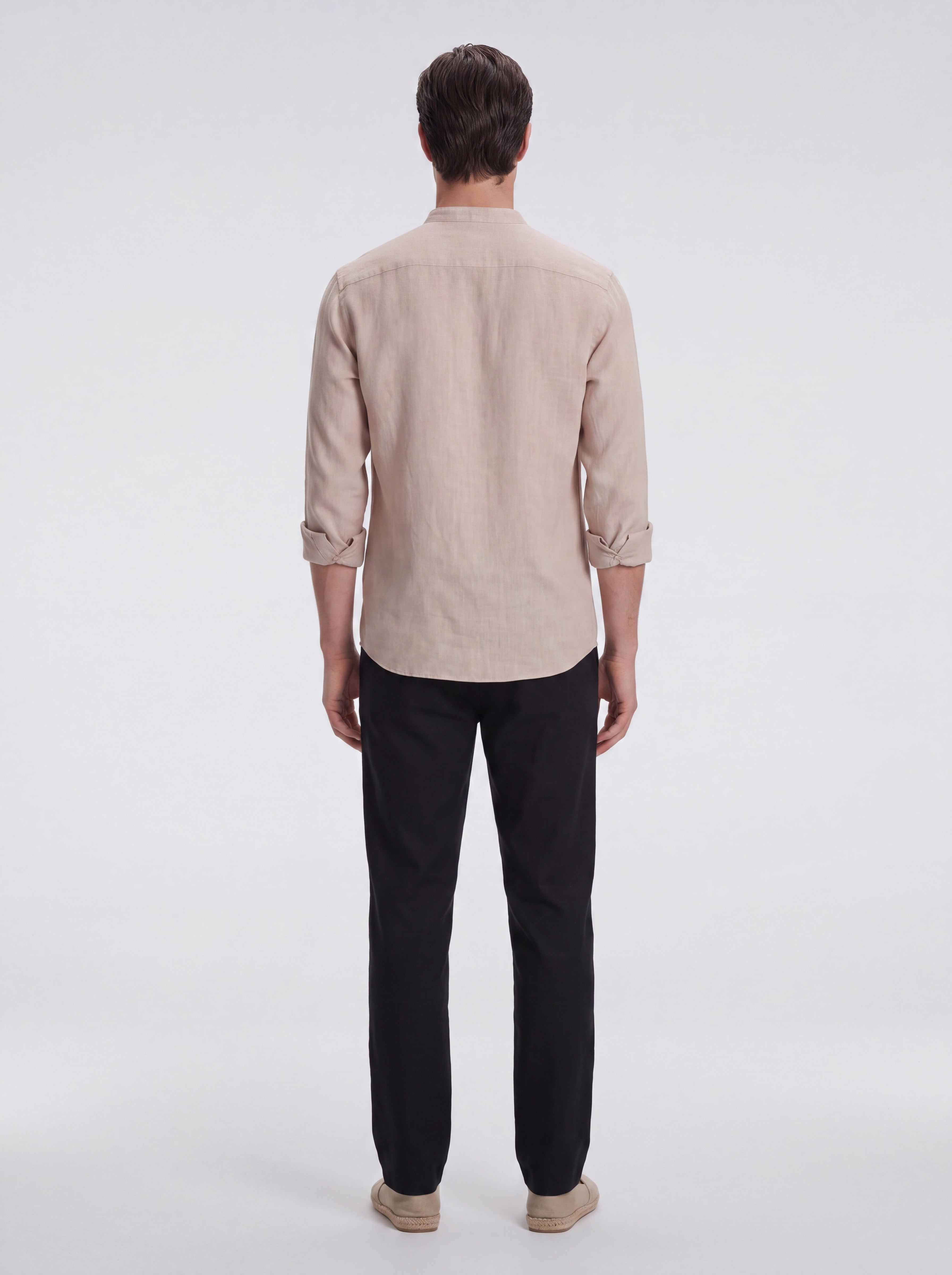 Matteo Nude Linen Half-Placket Band Collar Shirt | Moeva | Shirt | Each week unveils new pieces—luxury swimwear, fluid resort silhouettes, and elevated summer-to-evening essentials designed to carry you from coastal escapes to city nights.