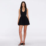 Meditara Black Knit Mini Dress with Flared Skirt and Gold Button Details | Moeva | RTW Dresses | Each week unveils new pieces—luxury swimwear, fluid resort silhouettes, and elevated summer-to-evening essentials designed to carry you from coastal escapes to city nights.