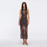 Nerida Black Mesh Knit Ankle-Length Dress with Fringe Details | Moeva | Dress | Each week unveils new pieces—luxury swimwear, fluid resort silhouettes, and elevated summer-to-evening essentials designed to carry you from coastal escapes to city nights.