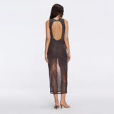 Nerida Black Mesh Knit Ankle-Length Dress with Fringe Details | Moeva | Dress | Each week unveils new pieces—luxury swimwear, fluid resort silhouettes, and elevated summer-to-evening essentials designed to carry you from coastal escapes to city nights.