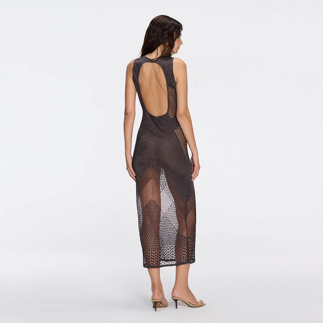 Nerida Black Mesh Knit Ankle-Length Dress with Fringe Details | Moeva | Dress | Each week unveils new pieces—luxury swimwear, fluid resort silhouettes, and elevated summer-to-evening essentials designed to carry you from coastal escapes to city nights.