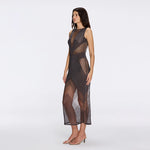 Nerida Black Mesh Knit Ankle-Length Dress with Fringe Details | Moeva | Dress | Each week unveils new pieces—luxury swimwear, fluid resort silhouettes, and elevated summer-to-evening essentials designed to carry you from coastal escapes to city nights.