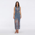 Nerida Blue Mesh Knit Ankle-Length Dress with Fringe Details | Moeva | Dress | Each week unveils new pieces—luxury swimwear, fluid resort silhouettes, and elevated summer-to-evening essentials designed to carry you from coastal escapes to city nights.