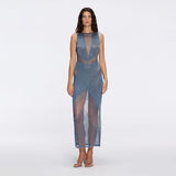 Nerida Blue Mesh Knit Ankle-Length Dress with Fringe Details | Moeva | Dress | Each week unveils new pieces—luxury swimwear, fluid resort silhouettes, and elevated summer-to-evening essentials designed to carry you from coastal escapes to city nights.