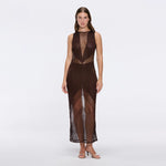 Nerida Brown Mesh Knit Ankle-Length Dress with Fringe Details | Moeva | Dress | Each week unveils new pieces—luxury swimwear, fluid resort silhouettes, and elevated summer-to-evening essentials designed to carry you from coastal escapes to city nights.