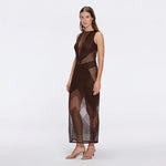 Nerida Brown Mesh Knit Ankle-Length Dress with Fringe Details | Moeva | Dress | Each week unveils new pieces—luxury swimwear, fluid resort silhouettes, and elevated summer-to-evening essentials designed to carry you from coastal escapes to city nights.
