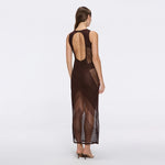 Nerida Brown Mesh Knit Ankle-Length Dress with Fringe Details | Moeva | Dress | Each week unveils new pieces—luxury swimwear, fluid resort silhouettes, and elevated summer-to-evening essentials designed to carry you from coastal escapes to city nights.