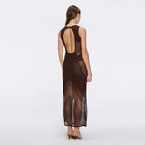 Nerida Brown Mesh Knit Ankle-Length Dress with Fringe Details | Moeva | Dress | Each week unveils new pieces—luxury swimwear, fluid resort silhouettes, and elevated summer-to-evening essentials designed to carry you from coastal escapes to city nights.