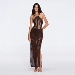 Mercantour Metallic Knit High-Waist Maxi Brown Skirt | Moeva | Skirt | Each week unveils new pieces—luxury swimwear, fluid resort silhouettes, and elevated summer-to-evening essentials designed to carry you from coastal escapes to city nights.
