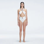 Meredith White Halter High Waist Satin Bikini Set | Moeva | Bikini Sets | Each week unveils new pieces—luxury swimwear, fluid resort silhouettes, and elevated summer-to-evening essentials designed to carry you from coastal escapes to city nights.