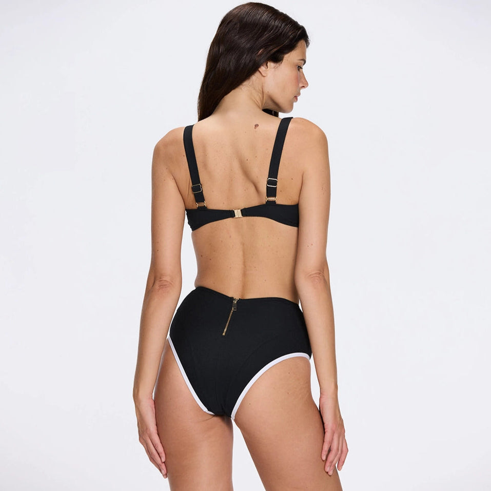 Merrin Black-White V Neck Textured Bikini Top | Moeva | Bikini | Each week unveils new pieces—luxury swimwear, fluid resort silhouettes, and elevated summer-to-evening essentials designed to carry you from coastal escapes to city nights.