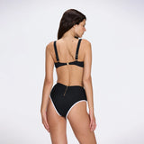 Merrin Black-White V Neck High Waist Textured Bikini Set | Moeva | Bikini Sets | Each week unveils new pieces—luxury swimwear, fluid resort silhouettes, and elevated summer-to-evening essentials designed to carry you from coastal escapes to city nights.