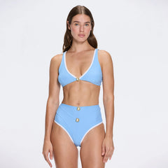 Merrin Baby Blue-White V Neck Textured Bikini Top | Moeva | Bikini | Each week unveils new pieces—luxury swimwear, fluid resort silhouettes, and elevated summer-to-evening essentials designed to carry you from coastal escapes to city nights.