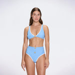 Merrin Blue-White V Neck High Waist Textured Bikini Set | Moeva | Bikini Sets | Each week unveils new pieces—luxury swimwear, fluid resort silhouettes, and elevated summer-to-evening essentials designed to carry you from coastal escapes to city nights.