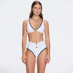 Merrin White-Black V Neck High Waist Textured Bikini Set | Moeva | Bikini Sets | Each week unveils new pieces—luxury swimwear, fluid resort silhouettes, and elevated summer-to-evening essentials designed to carry you from coastal escapes to city nights.