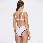 Merrin White-Black V Neck High Waist Textured Bikini Set | Moeva | Bikini Sets | Each week unveils new pieces—luxury swimwear, fluid resort silhouettes, and elevated summer-to-evening essentials designed to carry you from coastal escapes to city nights.