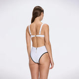 Merrin White-Black V Neck Textured Bikini Top | Moeva | Bikini | Each week unveils new pieces—luxury swimwear, fluid resort silhouettes, and elevated summer-to-evening essentials designed to carry you from coastal escapes to city nights.