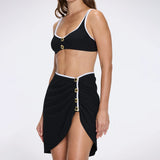 Mirazur Gold Buttoned High-Waist Mini Black Skirt | Moeva | Beachwear Skirts | Each week unveils new pieces—luxury swimwear, fluid resort silhouettes, and elevated summer-to-evening essentials designed to carry you from coastal escapes to city nights.