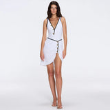 Mirazur Gold Buttoned High-Waist Mini White Skirt | Moeva | Beachwear Skirts | Each week unveils new pieces—luxury swimwear, fluid resort silhouettes, and elevated summer-to-evening essentials designed to carry you from coastal escapes to city nights.