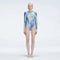 Mireya Blue Optical Long Sleeve Bodysuit | Moeva | One-Piece | Each week unveils new pieces—luxury swimwear, fluid resort silhouettes, and elevated summer-to-evening essentials designed to carry you from coastal escapes to city nights.