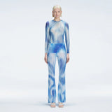 Mireya Bodysuit and Freya High Waist Pants Blue Optical Set