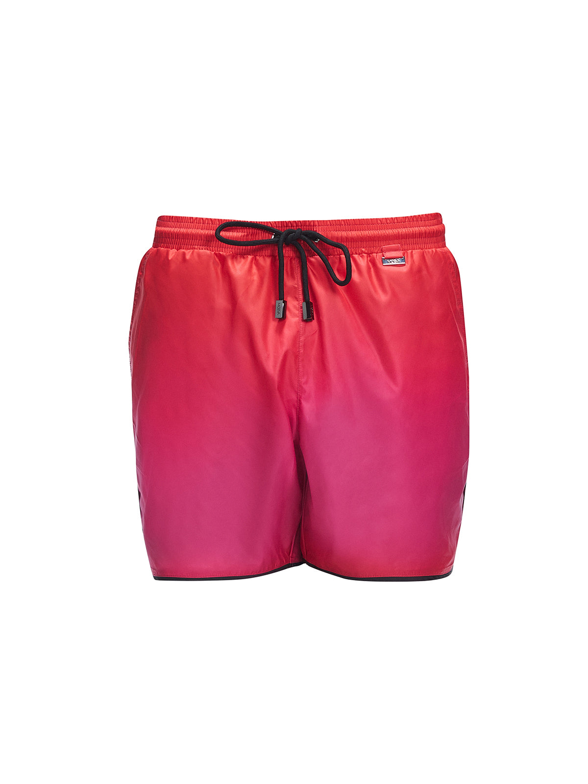 Griffin Pink-Red Gradient Swim Shorts, featuring elastic waistband and vibrant colors, perfect for a beach day.
