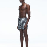 Griffin Black Sonar Swim Shorts, close-up of side piping and tie cords on the elasticated waistband.
