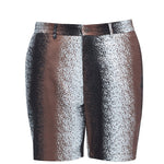 Dominic Black Degraded Shorts laid flat, highlighting the part-elasticated waistband and button front closure.

