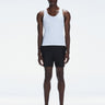 Model wearing the Phillip White Tank Top, showcasing the tailored fit and minimalist design.