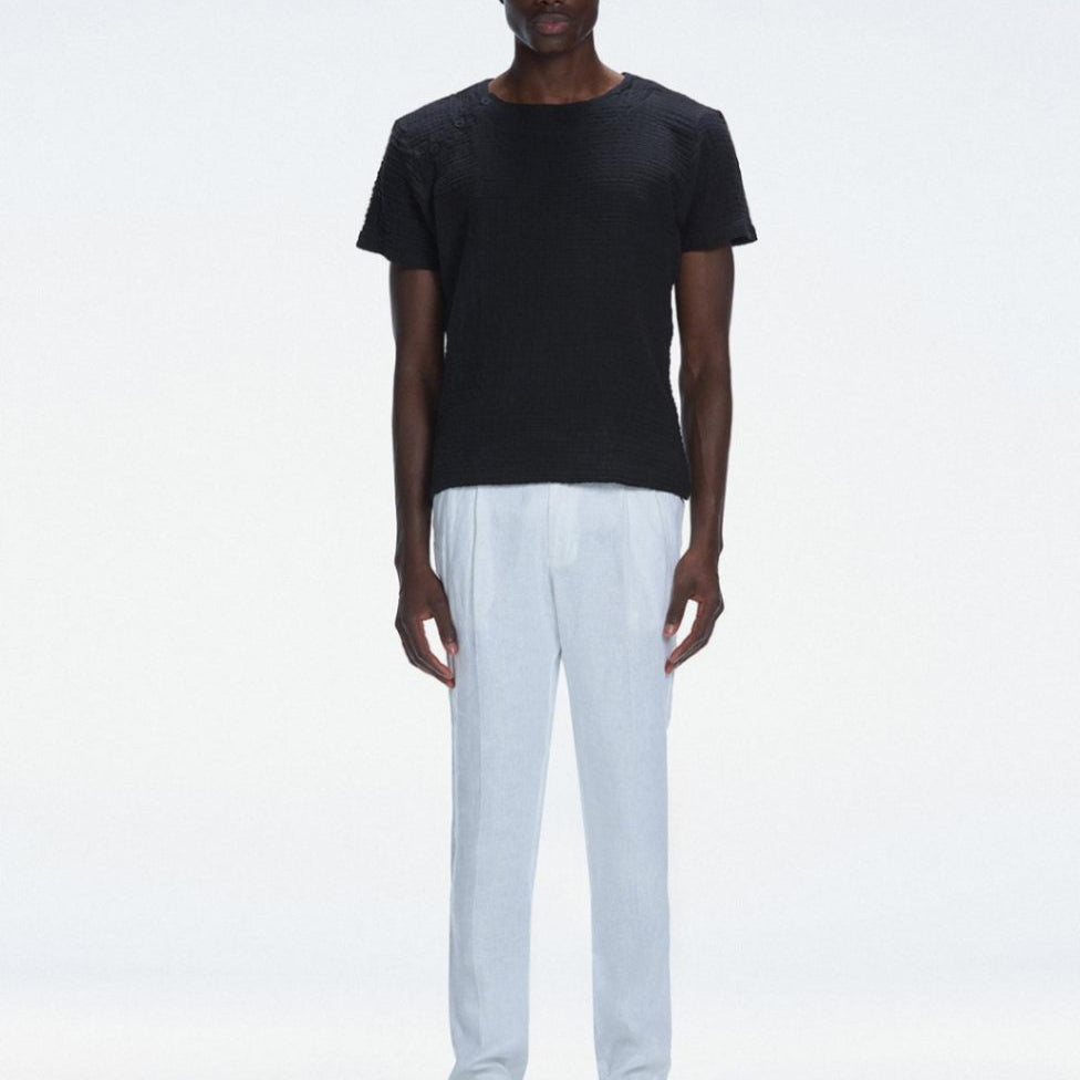 George Black Cotton T-Shirt with Button Detail | Moeva | T-Shirt | Each week unveils new pieces—luxury swimwear, fluid resort silhouettes, and elevated summer-to-evening essentials designed to carry you from coastal escapes to city nights.