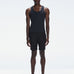 Front view of the model wearing the Phillip Black Tank Top, showing the sleek fit and comfortable cut.
