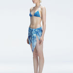 Side view of the front tie closure on the Evita Blue Sarong, highlighting its stylish design."