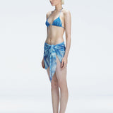 Side view of the front tie closure on the Evita Blue Sarong, highlighting its stylish design."