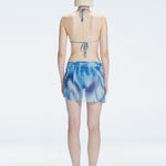 "back view of the printed fabric on the Evita Blue Sarong, emphasizing its elegant design