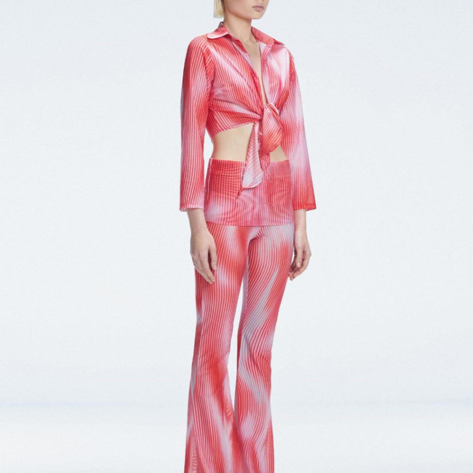 Greta Red Long Sleeve Tie Front Shirt | Moeva | Shirt | Each week unveils new pieces—luxury swimwear, fluid resort silhouettes, and elevated summer-to-evening essentials designed to carry you from coastal escapes to city nights.