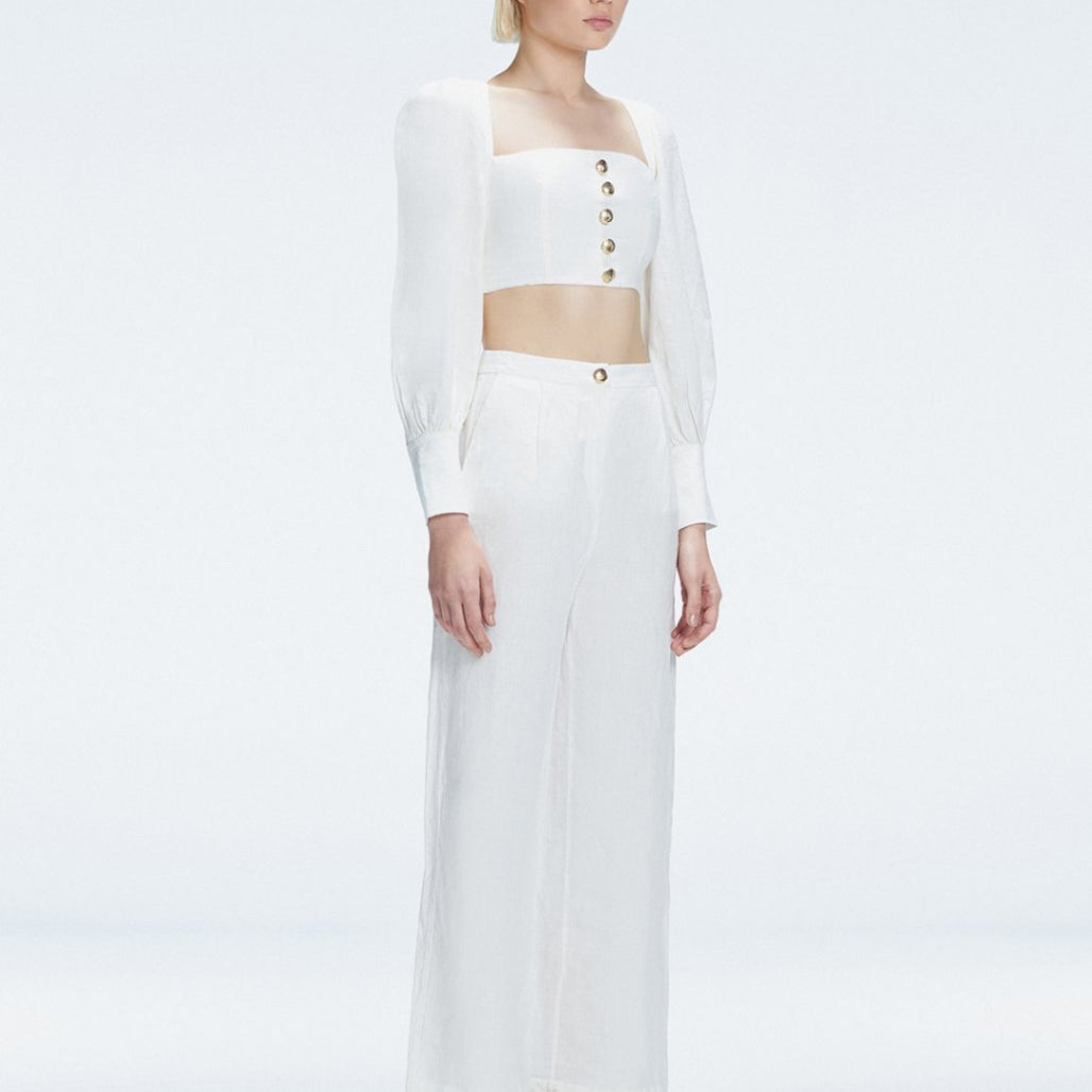 Valencia White Linen High Waist Pant | Moeva | Pants | Each week unveils new pieces—luxury swimwear, fluid resort silhouettes, and elevated summer-to-evening essentials designed to carry you from coastal escapes to city nights.