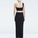 Back view of model wearing Lane Top and Esmeralda Black Midi Skirt, highlighting the seamless hidden zipper.
