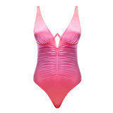 "Emma Gradient Swimsuit laid flat, showcasing the underwire design, ruched detailing, and premium Italian fabric."
