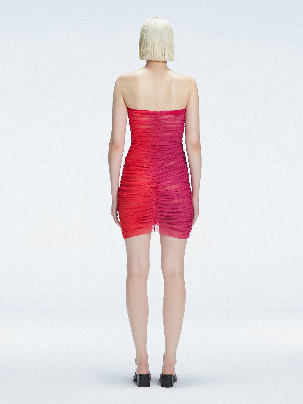 Back view of the Marsiela Red Sonar Mini Dress, showcasing the hidden zipper and elegant design