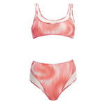 Rosalind Red Optical Bikini Set with high-waist design, two-layered tulle, and full bottom coverage.
