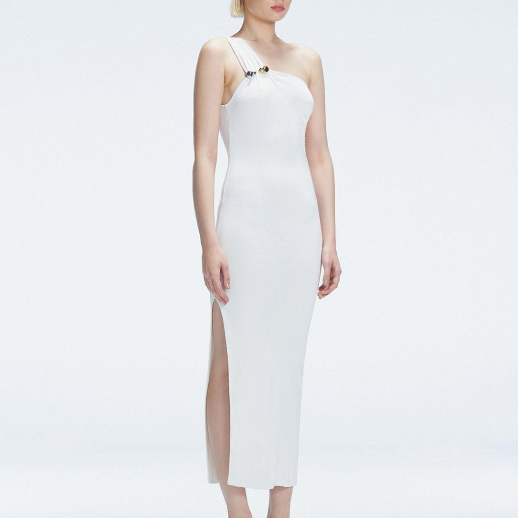 Halle White Cut Out Knit Maxi Dress | Moeva | Dress | Each week unveils new pieces—luxury swimwear, fluid resort silhouettes, and elevated summer-to-evening essentials designed to carry you from coastal escapes to city nights.