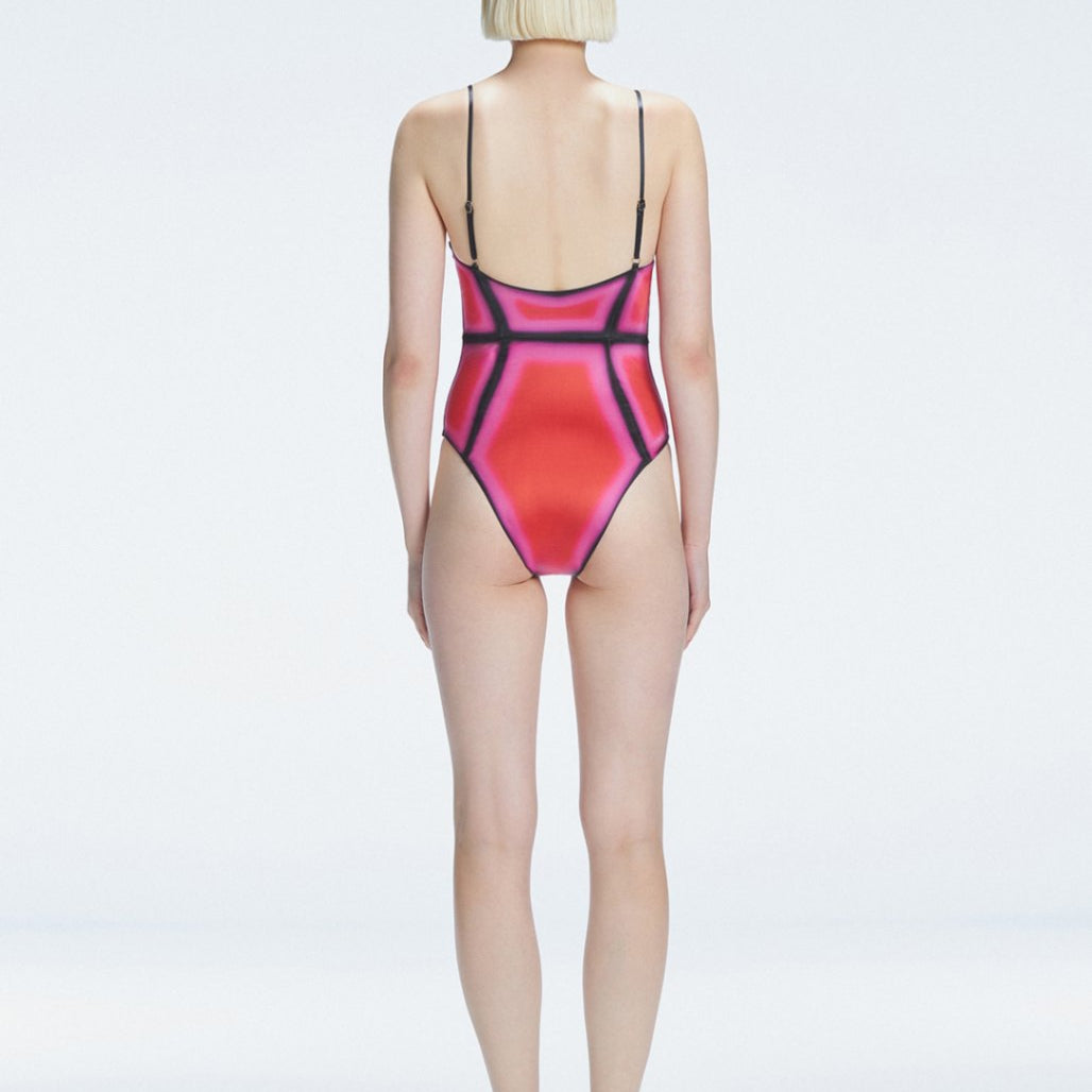 Seraphina Pink Optical Scoop Neck Swimsuit | Moeva | Swimsuit | Each week unveils new pieces—luxury swimwear, fluid resort silhouettes, and elevated summer-to-evening essentials designed to carry you from coastal escapes to city nights.